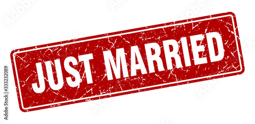just married stamp. just married vintage red label. Sign