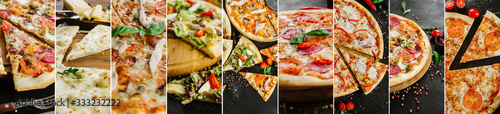 Collage of different pizza variety