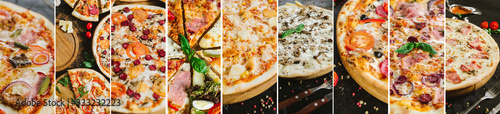 Collage of different pizza variety