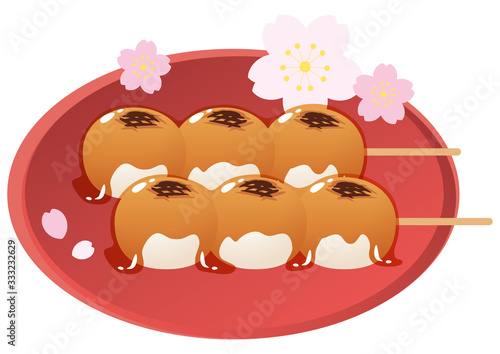 みたらし団子と赤い丸皿
