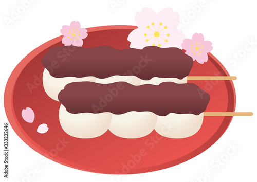 こしあん団子と赤い丸皿