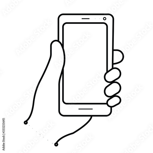Human hand holding bezel-less smartphone / mobile cellular phone flat vector illustration