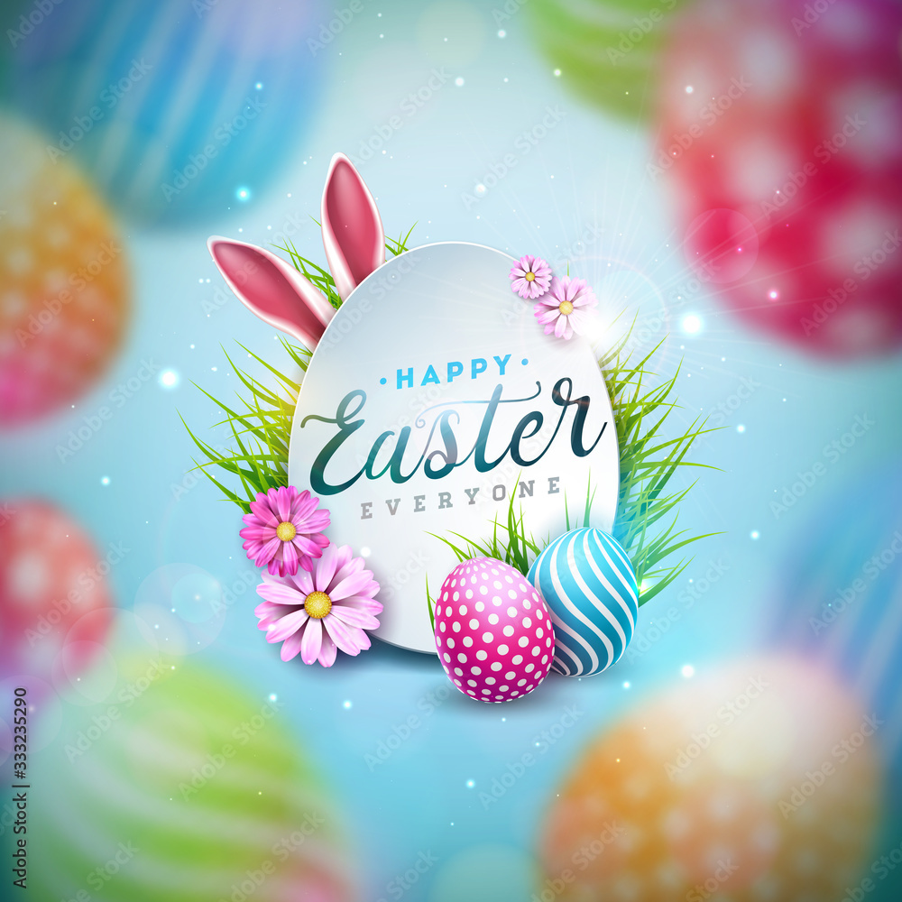 Happy Easter Illustration with Colorful Painted Egg and Spring ...