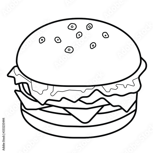 Hamburger icon. Fast food. Linear outline symbol. Black icon on
