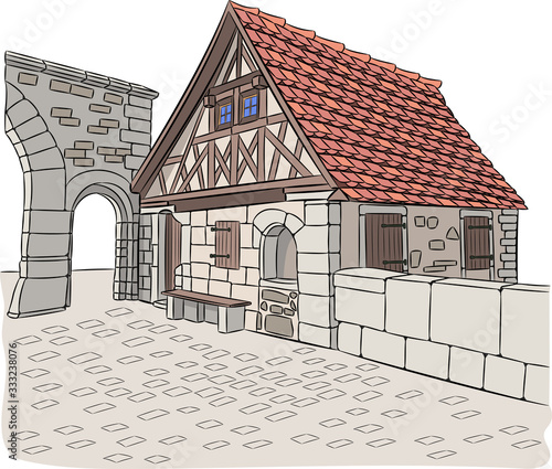 Stone gatehouse in Rothenburg ob der Tauber.