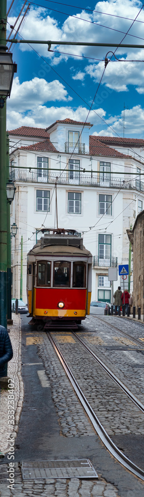 old tram running in lisbon