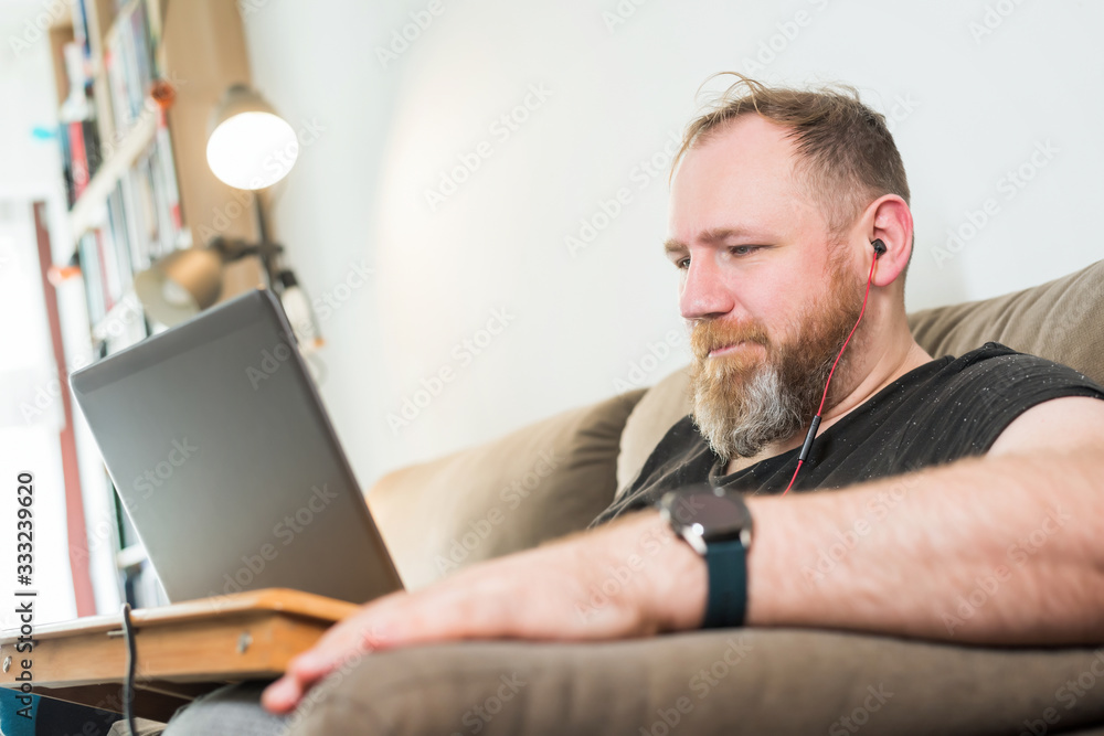 Work from home because pandemic. Remote office. IT specialist conduct online meetings Work from home because pandemic. Remote office. IT specialist conduct online meetings