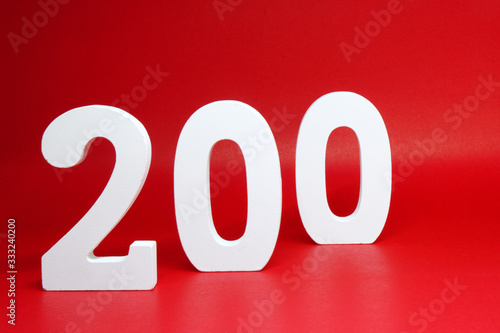 Two Hundred ( 200 ) Percentage Isolated Red Background with Copy Space - Increase 200% More Price up Business finance Stock Benefit Concept