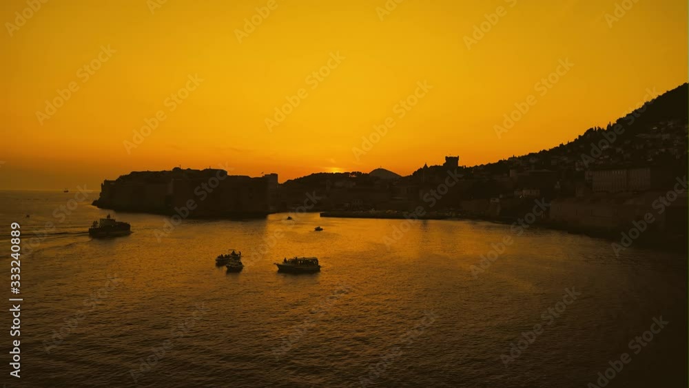 Dubrovnik old town sunset panorama drone shot Dubrovnik old town sunset panorama drone shot