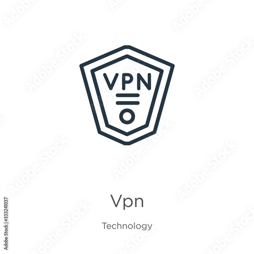 Vpn icon. Thin linear vpn outline icon isolated on white background from technology collection. Line vector sign, symbol for web and mobile