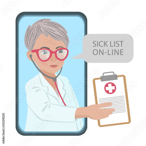 SICK LIST ONLINE Coronavirus Illness Pandemic Medicine Practitioner Consultation Vector Illustration Set