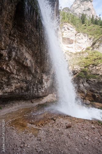 Waterfall in Fanes valley. Alps mountain chain  Cortina d Ampezzo  Fanes Sennes Braies Nature Park  Dolomites  Italy