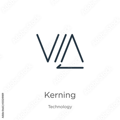 Kerning icon. Thin linear kerning outline icon isolated on white background from technology collection. Line vector sign, symbol for web and mobile