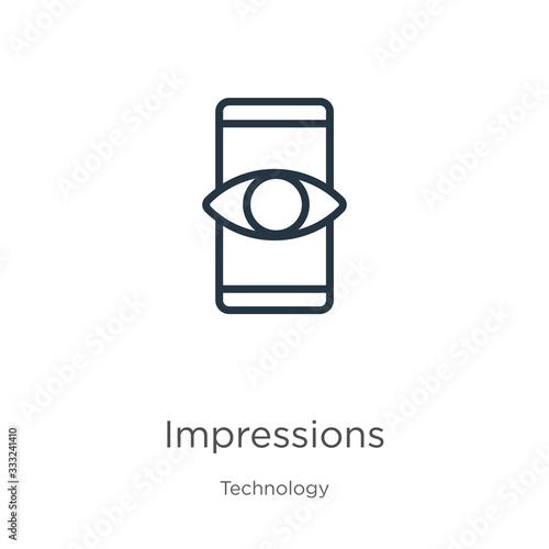 Impressions icon. Thin linear impressions outline icon isolated on white background from technology collection. Line vector sign, symbol for web and mobile