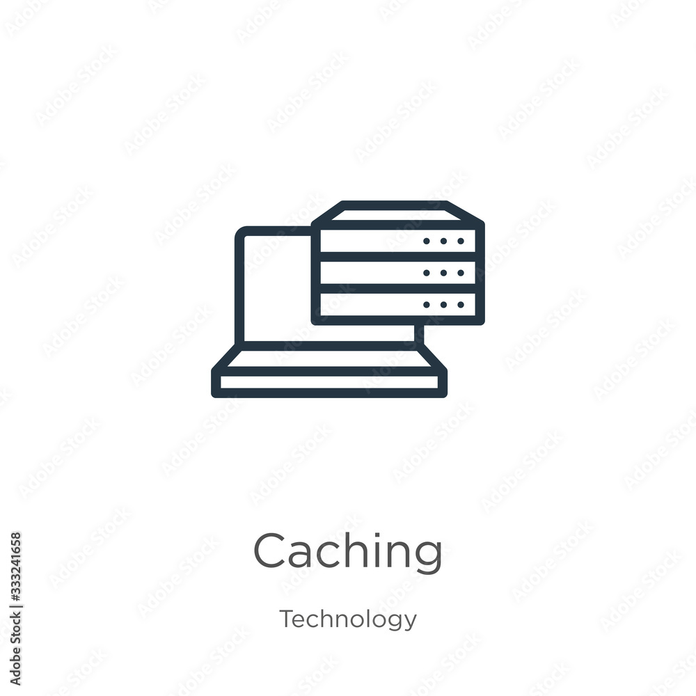 Caching icon. Thin linear caching outline icon isolated on white background from technology collection. Line vector sign, symbol for web and mobile Caching icon. Thin linear caching outline icon isolated on white background from technology collection. Line vector sign, symbol for web and mobile