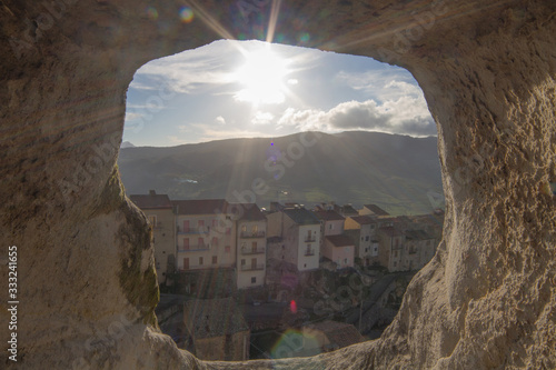 Sperlinga Sicily Italy -  View of the medieval fortification and panorama of countryside around photo