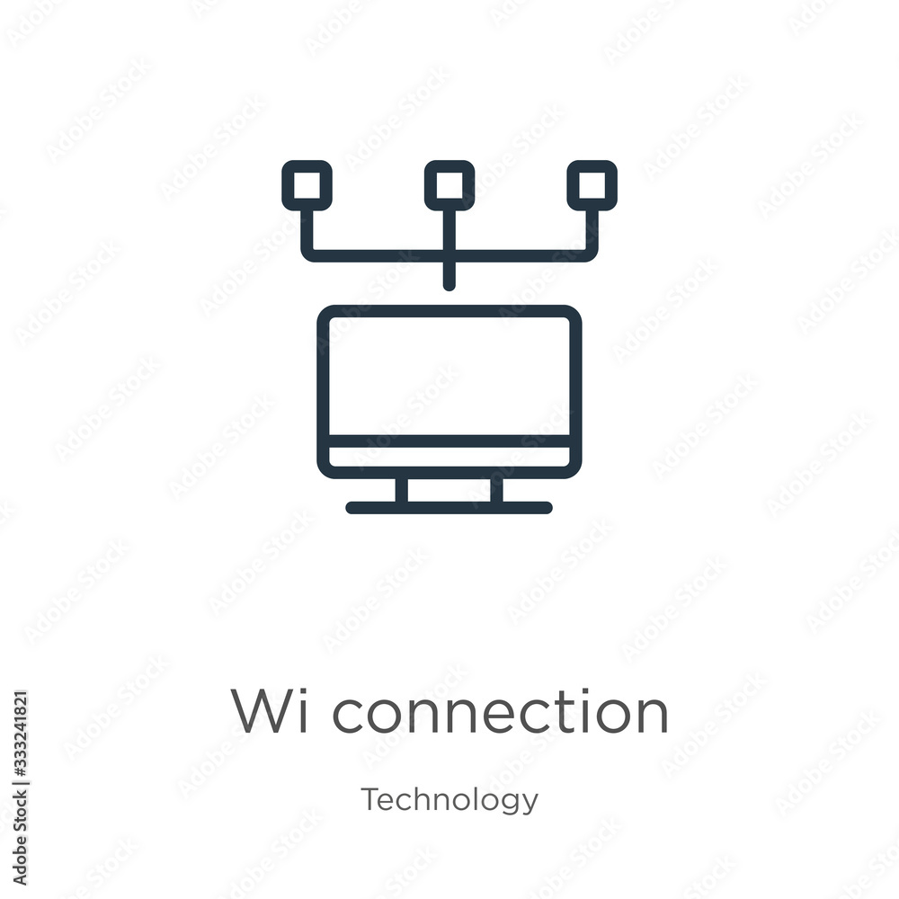 Wired connection icon. Thin linear wired connection outline icon isolated on white background from technology collection. Line vector sign, symbol for web and mobile Wired connection icon. Thin linear wired connection outline icon isolated on white background from technology collection. Line vector sign, symbol for web and mobile
