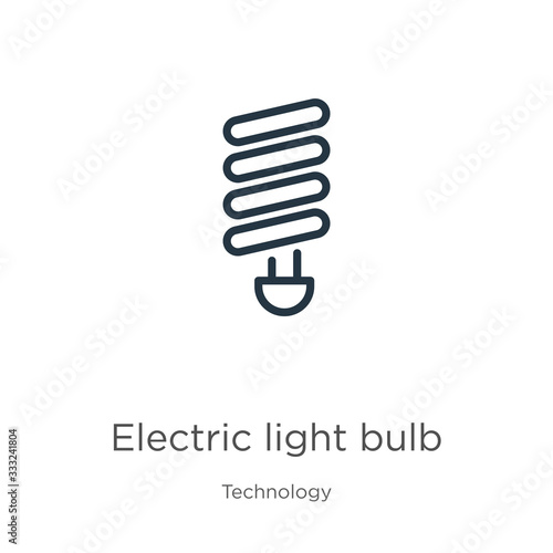 Electric light bulb icon. Thin linear electric light bulb outline icon isolated on white background from technology collection. Line vector sign, symbol for web and mobile