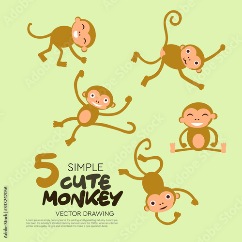 Simple cute monkey characters vector illustration.Good for doodle design or any animal cartoon object element.