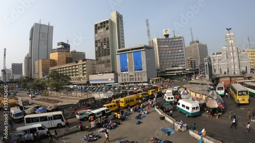 Traffic in front of CMS Cathedral Marina Lagos Nigeria photo