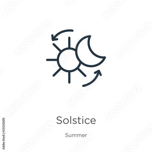 Solstice icon. Thin linear solstice outline icon isolated on white background from summer collection. Line vector sign, symbol for web and mobile