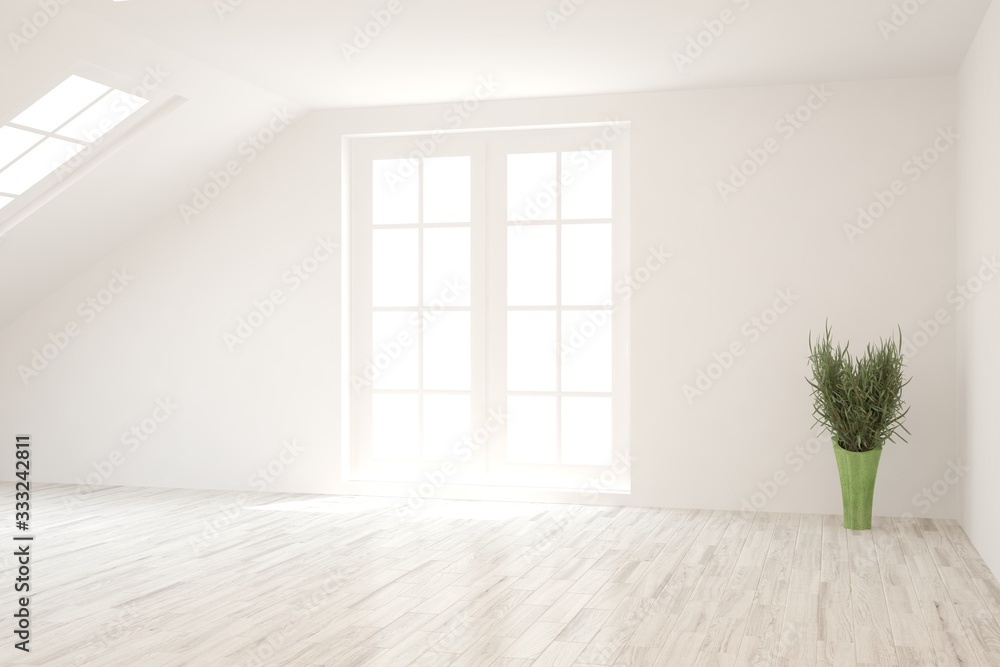 Fototapeta premium White empty room. Scandinavian interior design. 3D illustration