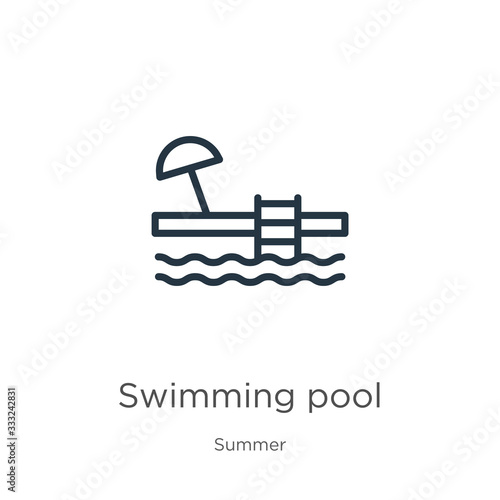 Swimming pool icon. Thin linear swimming pool outline icon isolated on white background from summer collection. Line vector sign, symbol for web and mobile