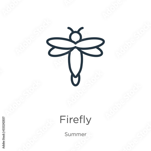 Firefly icon. Thin linear firefly outline icon isolated on white background from summer collection. Line vector sign, symbol for web and mobile