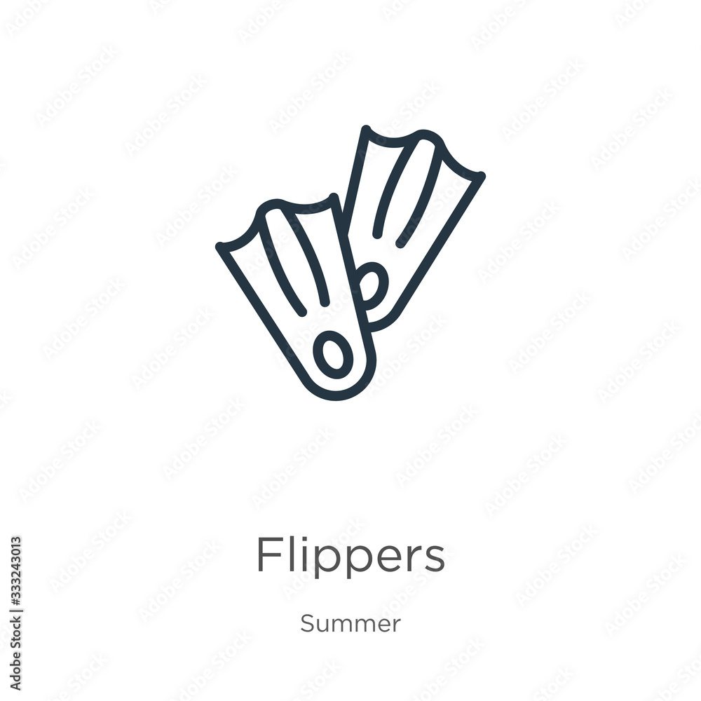 Obraz premium Flippers icon. Thin linear flippers outline icon isolated on white background from summer collection. Line vector sign, symbol for web and mobile
