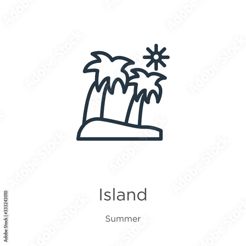 Island icon. Thin linear island outline icon isolated on white background from summer collection. Line vector sign  symbol for web and mobile