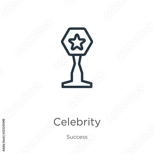 Celebrity icon. Thin linear celebrity outline icon isolated on white background from success collection. Line vector sign, symbol for web and mobile