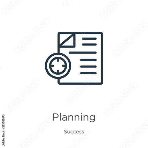 Planning icon. Thin linear planning outline icon isolated on white background from success collection. Line vector sign, symbol for web and mobile