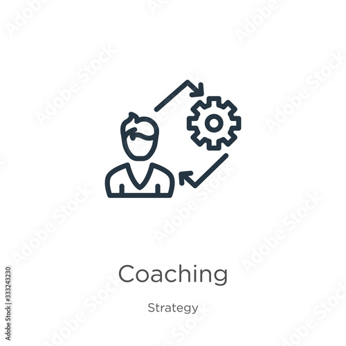 Coaching icon. Thin linear coaching outline icon isolated on white background from strategy collection. Line vector sign, symbol for web and mobile