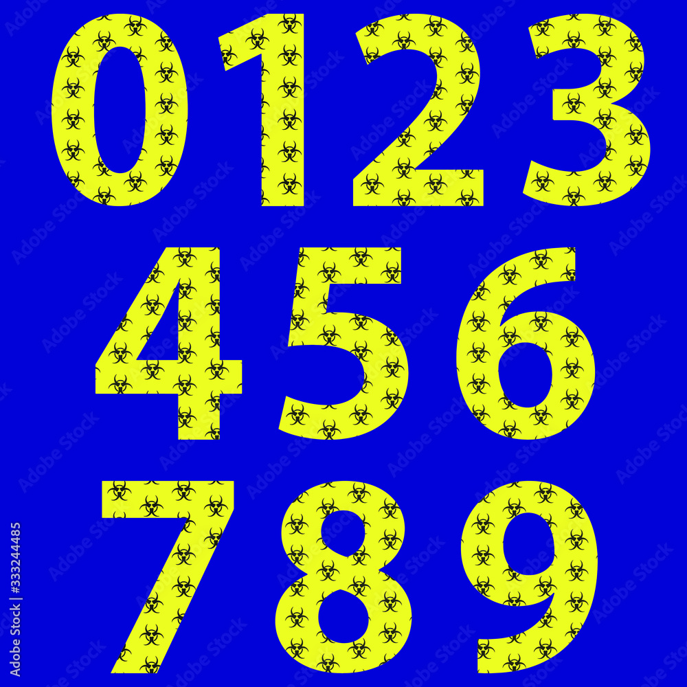 0 1 2 3 4 5 6 7 8 9 alphabets applied with warning sign for bio hazard pattern background vector 0 1 2 3 4 5 6 7 8 9 alphabets applied with warning sign for bio hazard pattern background vector