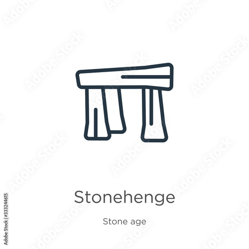Stonehenge icon. Thin linear stonehenge outline icon isolated on white background from stone age collection. Line vector sign, symbol for web and mobile