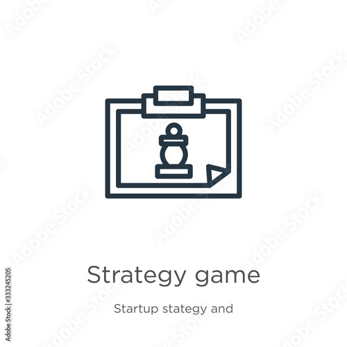 Strategy game icon. Thin linear strategy game outline icon isolated on white background from startup stategy and success collection. Line vector sign, symbol for web and mobile photo