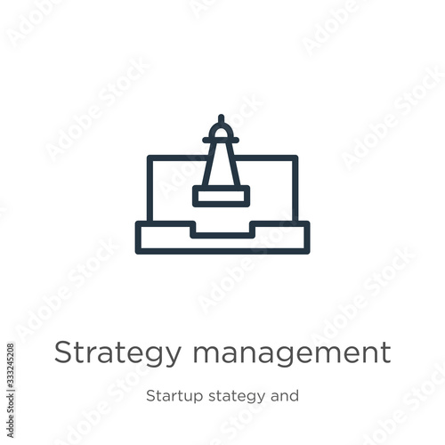 Strategy management icon. Thin linear strategy management outline icon isolated on white background from startup stategy and success collection. Line vector sign, symbol for web and mobile