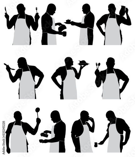  silhouettes of a male cook  vector