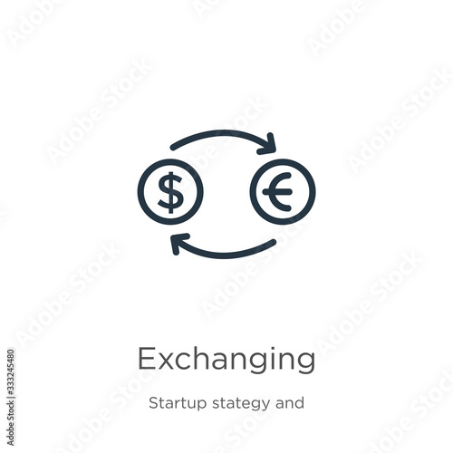 Exchanging icon. Thin linear exchanging outline icon isolated on white background from startup stategy and success collection. Line vector sign, symbol for web and mobile
