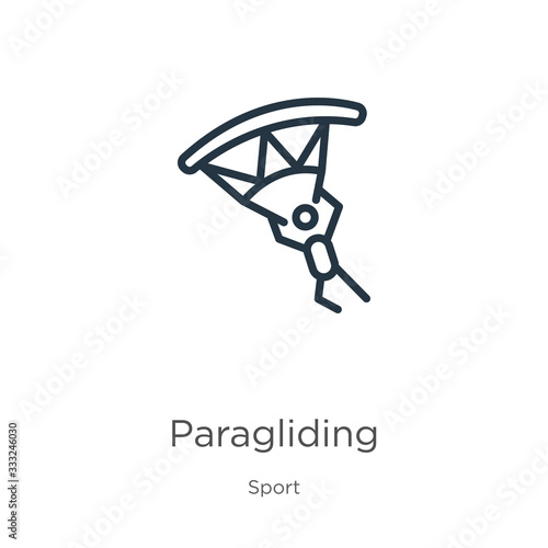 Paragliding icon. Thin linear paragliding outline icon isolated on white background from sport collection. Line vector sign, symbol for web and mobile