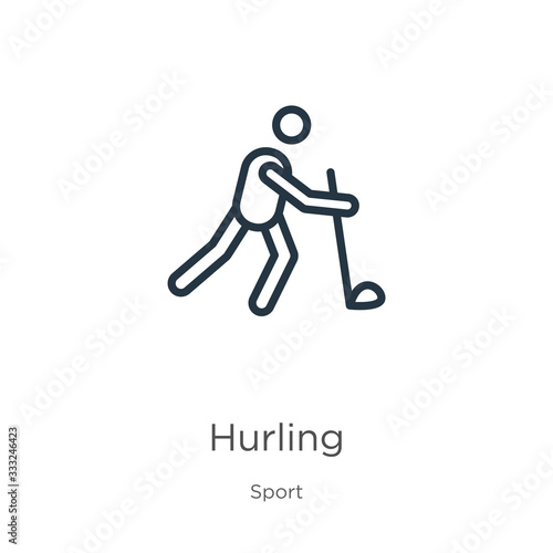 Hurling icon. Thin linear hurling outline icon isolated on white background from sport collection. Line vector sign, symbol for web and mobile