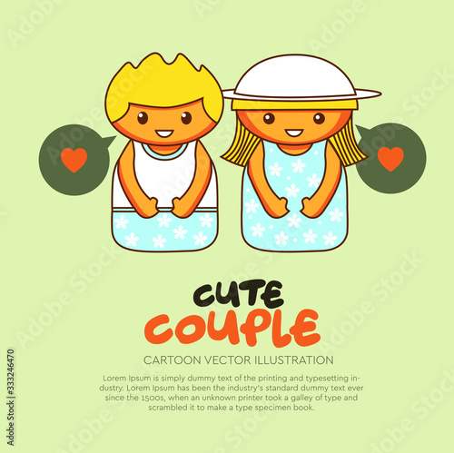 Cute blonde couple cartoon character vector drawing illustration.