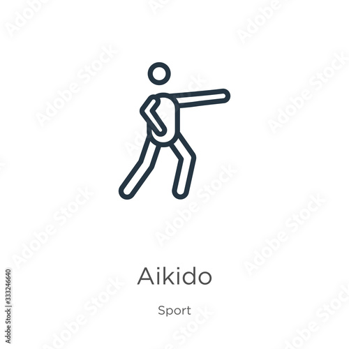 Aikido icon. Thin linear aikido outline icon isolated on white background from sport collection. Line vector sign, symbol for web and mobile