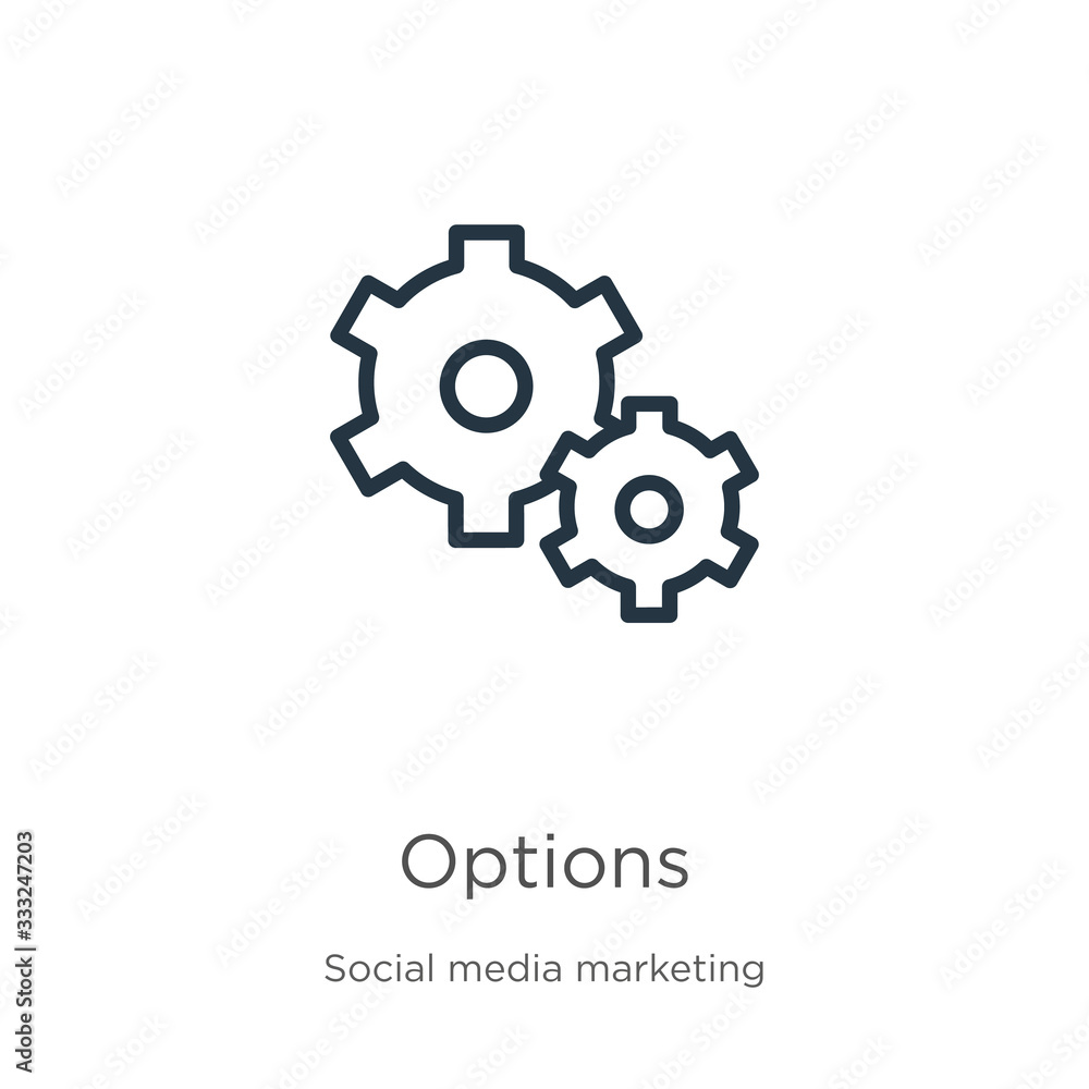 Options icon. Thin linear options outline icon isolated on white background from social media marketing collection. Line vector sign, symbol for web and mobile
