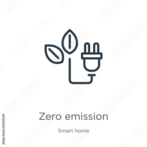 Zero emission icon. Thin linear zero emission outline icon isolated on white background from smart house collection. Line vector sign, symbol for web and mobile