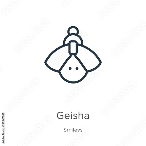 Geisha icon. Thin linear geisha outline icon isolated on white background from smileys collection. Line vector sign, symbol for web and mobile