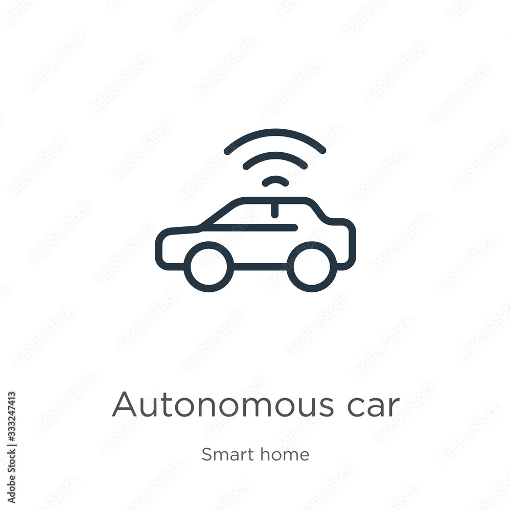 Autonomous car icon. Thin linear autonomous car outline icon isolated on white background from smart house collection. Line vector sign, symbol for web and mobile