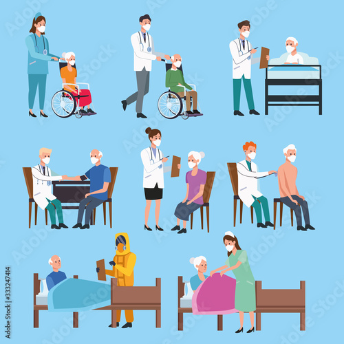 medical staff protecting elderly characters