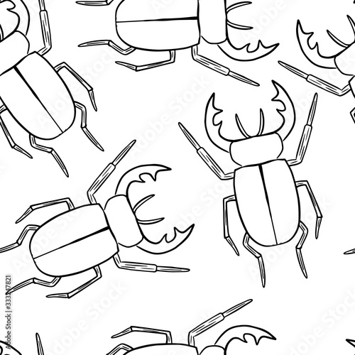  vector illustration pattern seamless insect beetle deer on white background isolated drawing