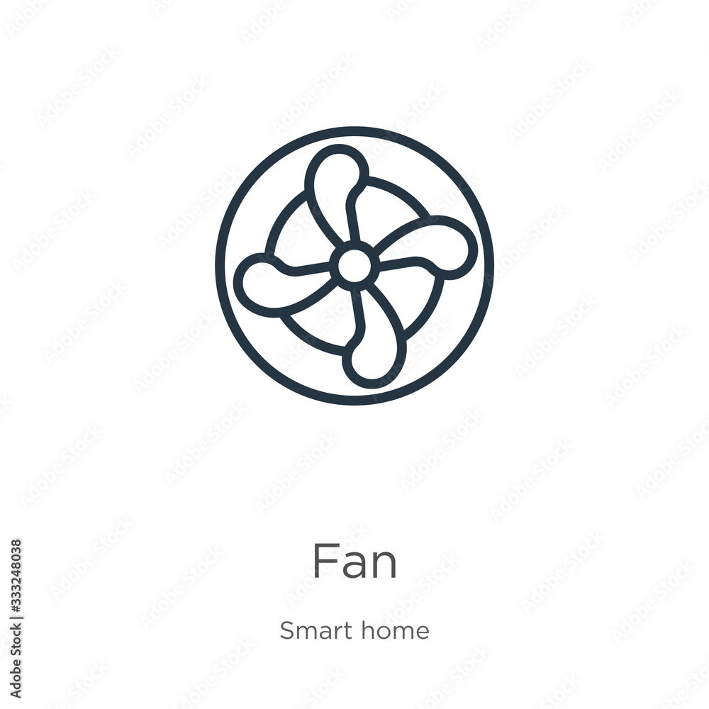 Fan icon. Thin linear fan outline icon isolated on white background from smart house collection. Line vector sign, symbol for web and mobile